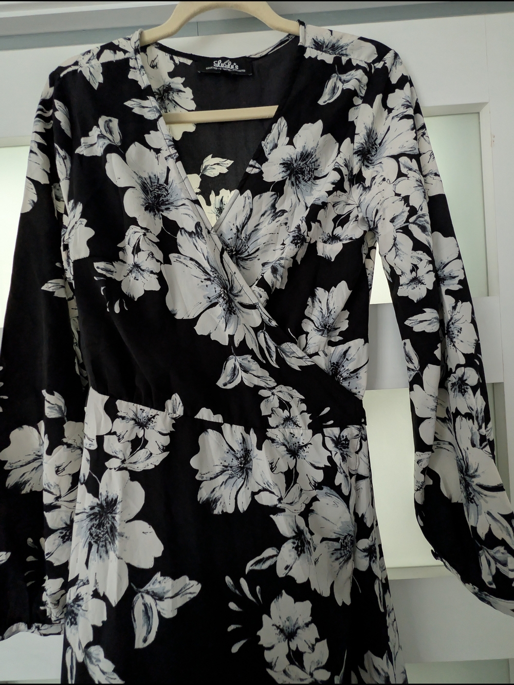 Lulu's Black and White Floral Wrap Maxi Dress